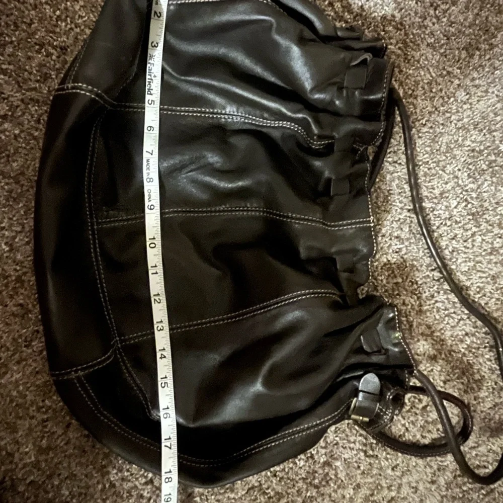 Adrienne Vittadini Black Leather Hobo Bag with Contrast Stitching